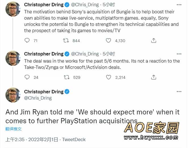 SIE总裁：将来会有更多的收购