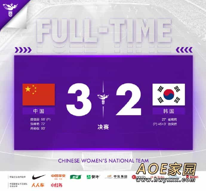 亚洲杯：中国女足3比2绝杀韩国夺冠！！！
